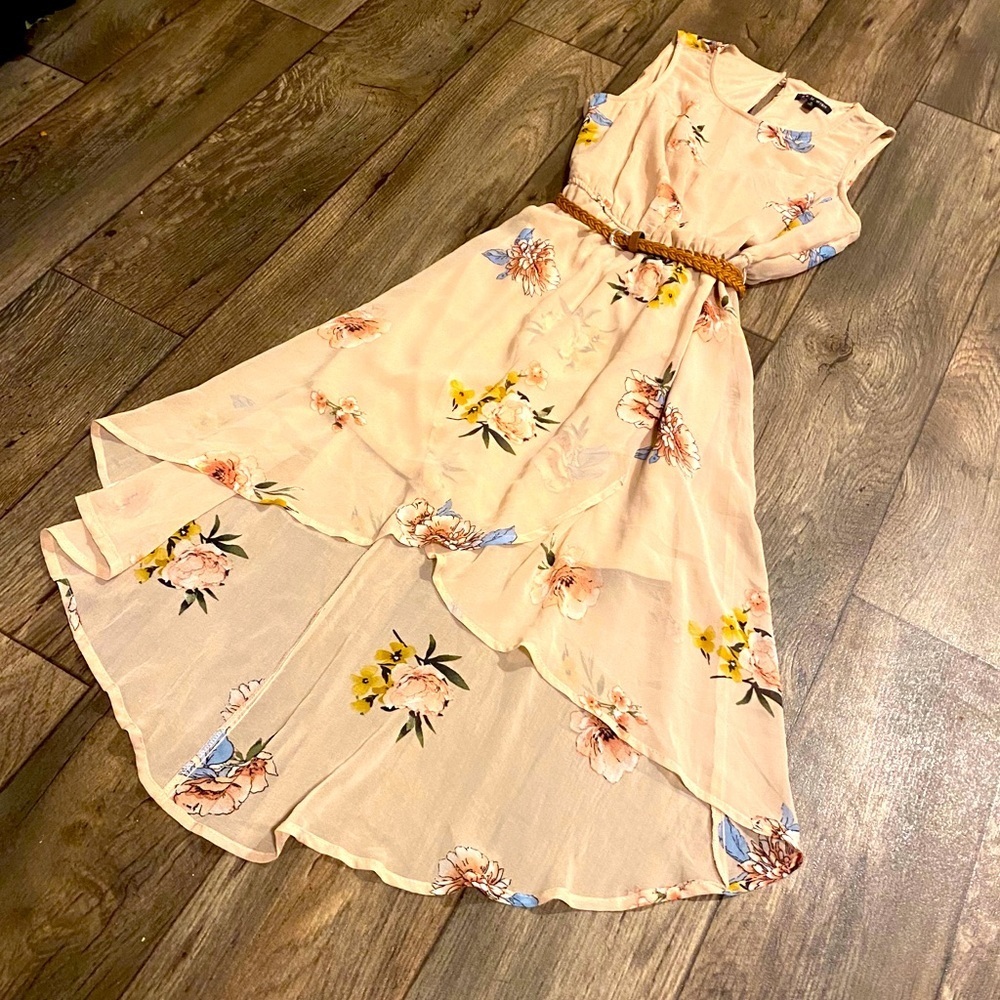 As U Wish Floral Asymmetrical Midi Dress Nude Pink Sleeveless Small - Picture 2 of 6